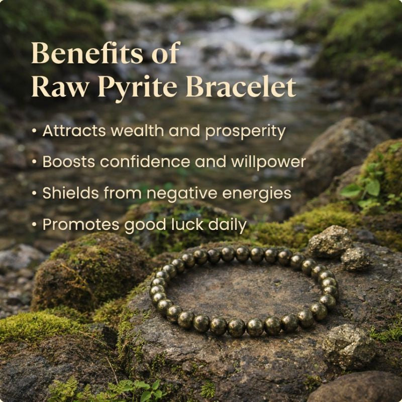 Raw Pyrite Bracelet (Women - 6mm Beads) with FREE Raw Selenite Plate