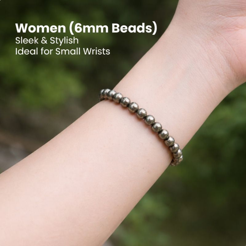 Raw Pyrite Bracelet (Women - 6mm Beads) with FREE Raw Selenite Plate