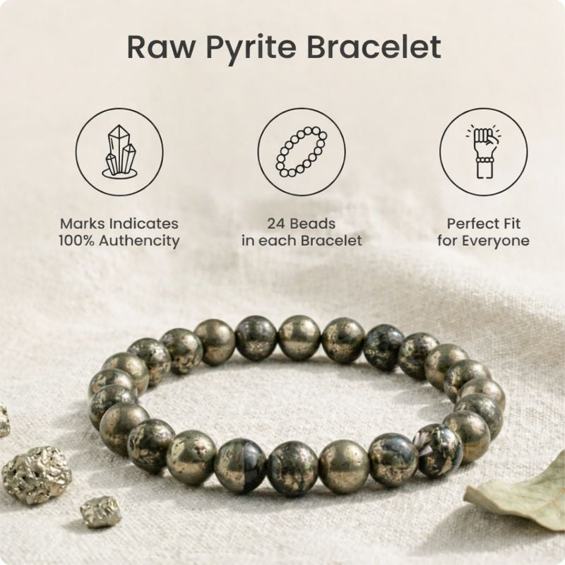Raw Pyrite Bracelet (Women - 6mm Beads) with FREE Raw Selenite Plate