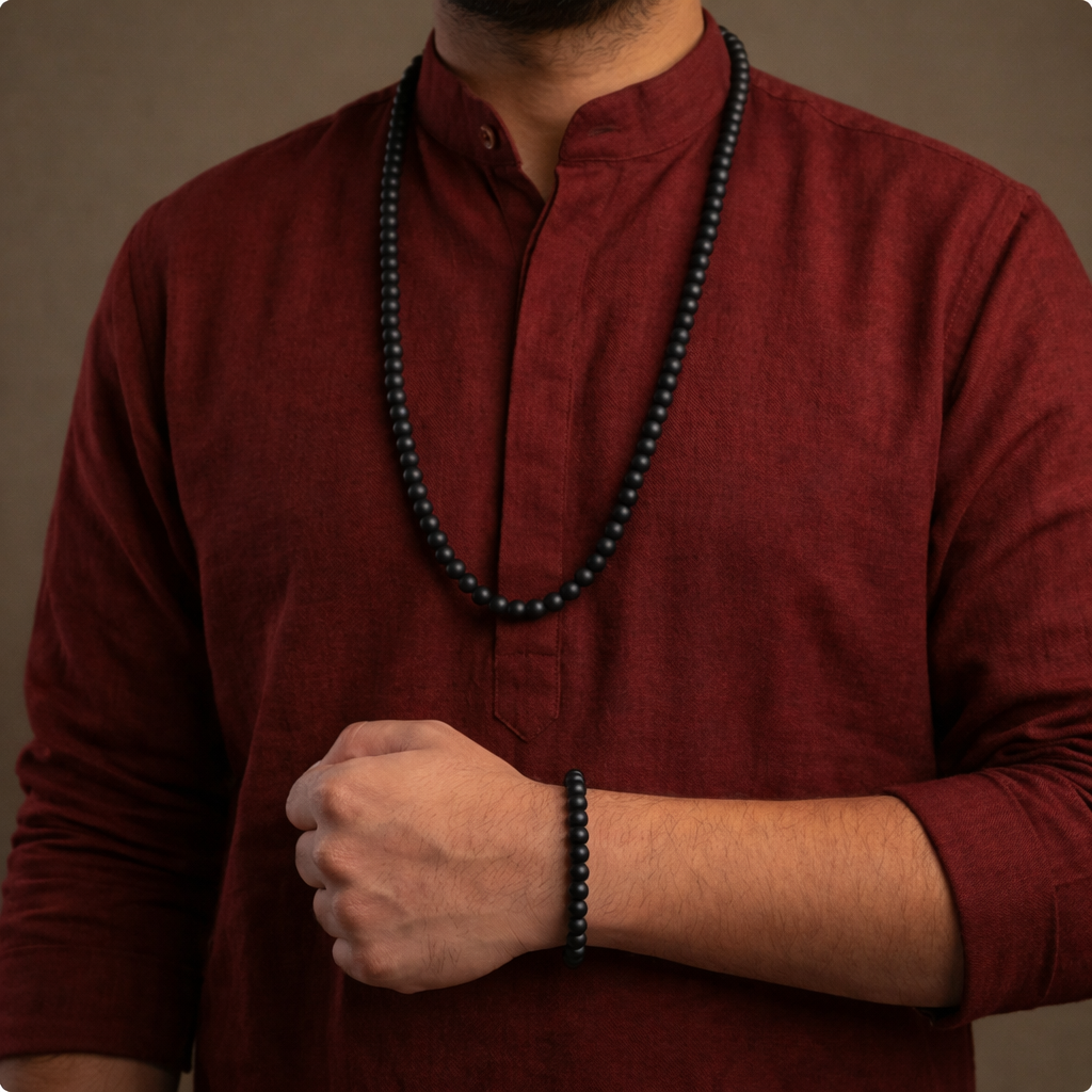 Karungali Malai (8mm) with 8mm Karungali Bracelet (Govt. Certified)