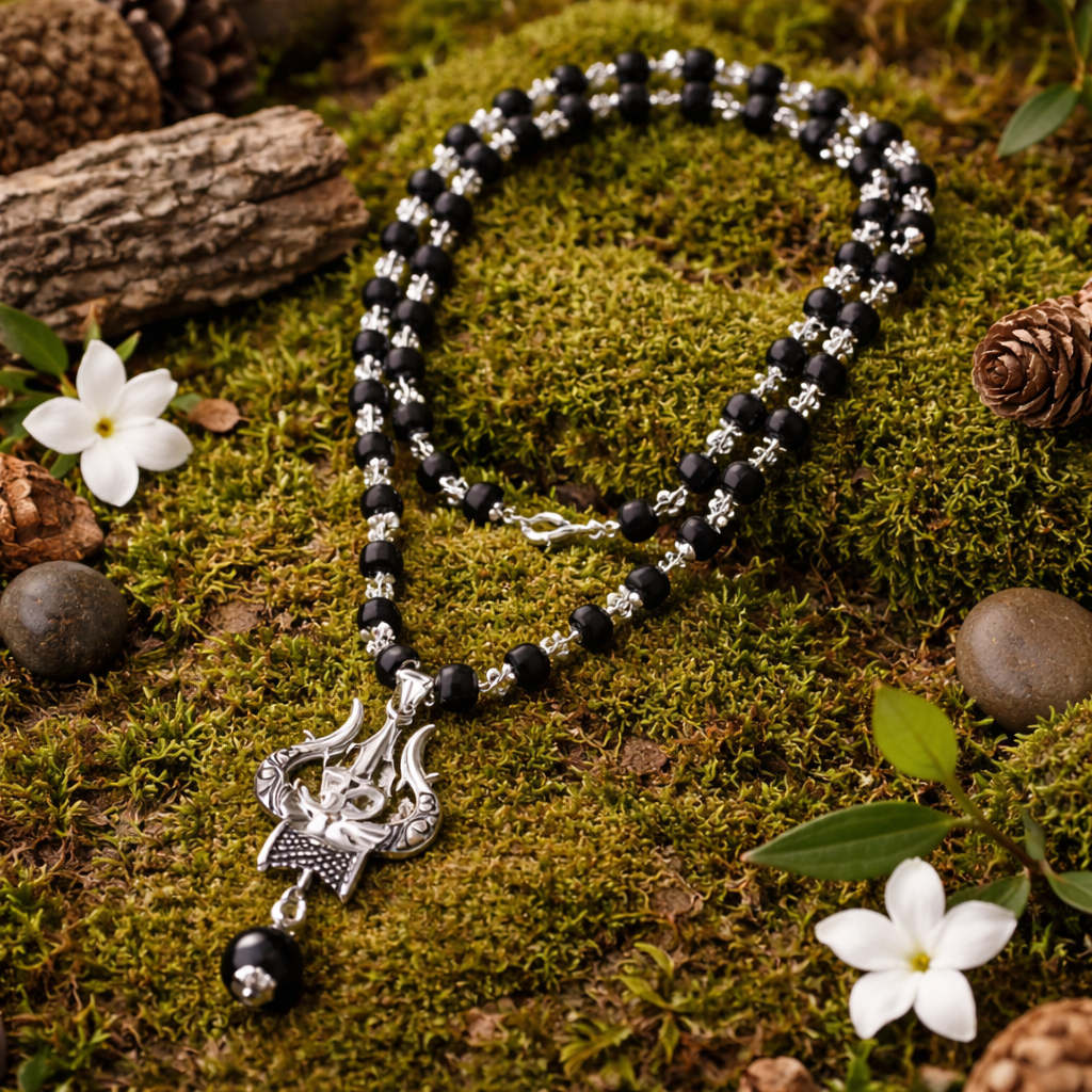 Karungali Mala with Om Shiva Trishul Pendant