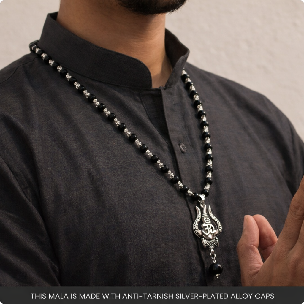 Karungali Mala with Om Shiva Trishul Pendant