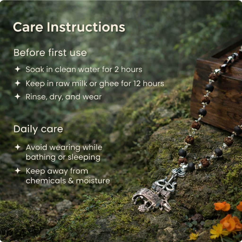 Shiv Raksha Karungali Rudraksha Mala with Trishul Nandi Pendant