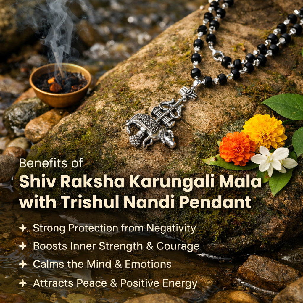 Shiv Raksha Karungali Mala with Trishul Nandi Pendant