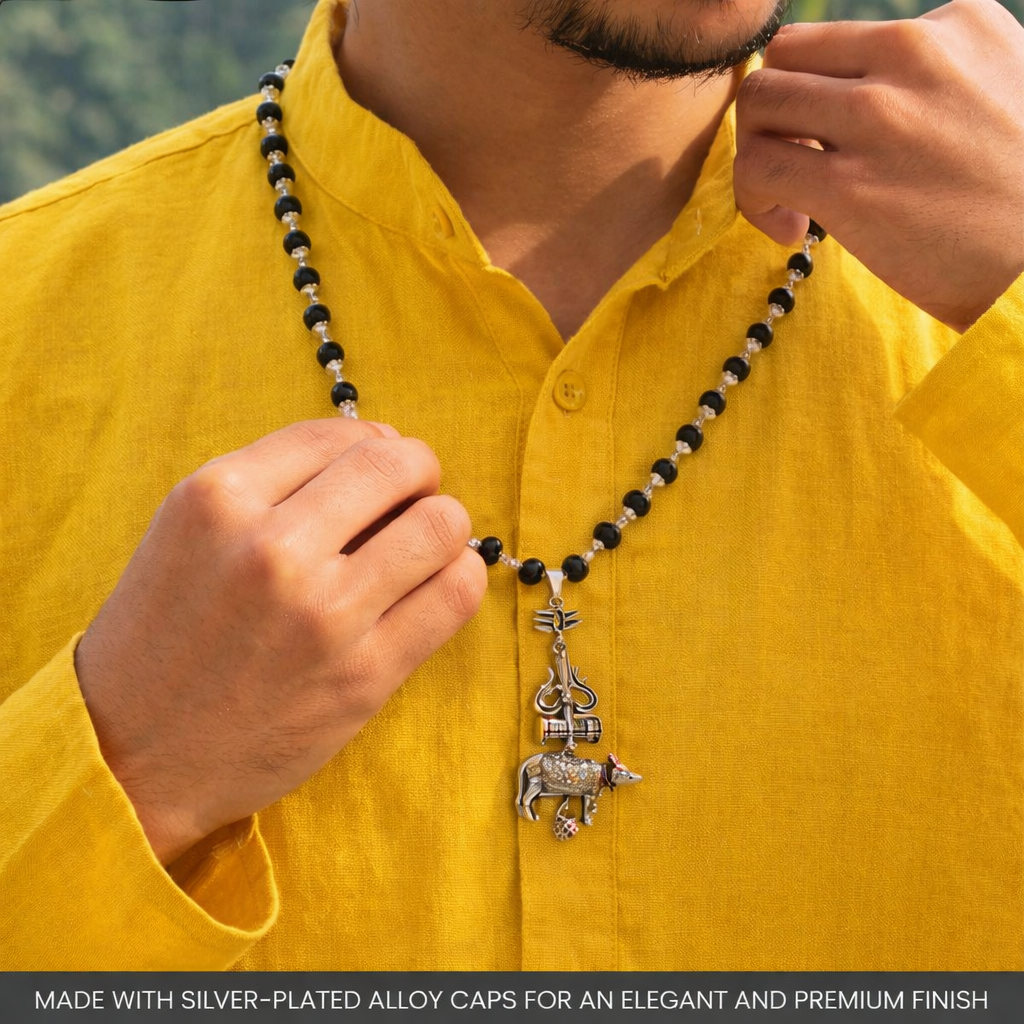 Shiv Raksha Karungali Mala with Trishul Nandi Pendant