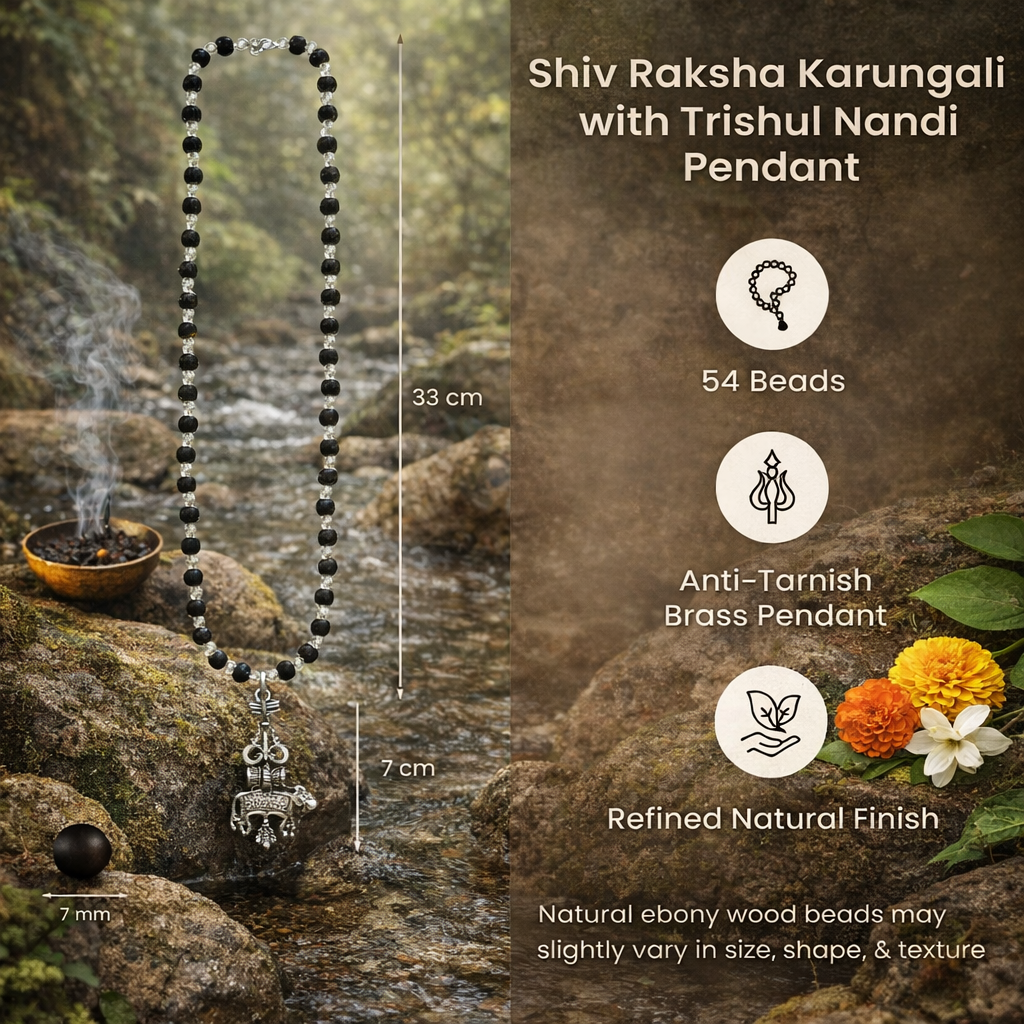 Shiv Raksha Karungali Mala with Trishul Nandi Pendant
