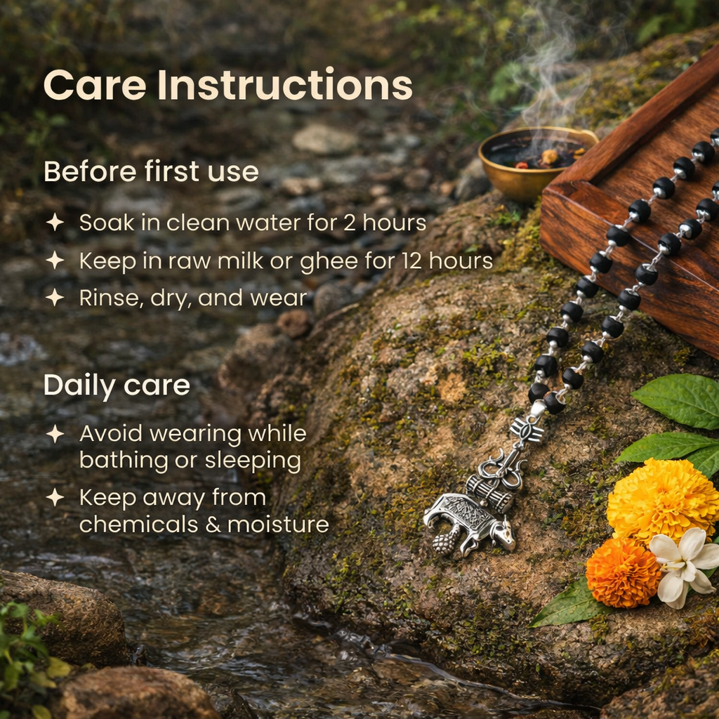 Shiv Raksha Karungali Mala with Trishul Nandi Pendant