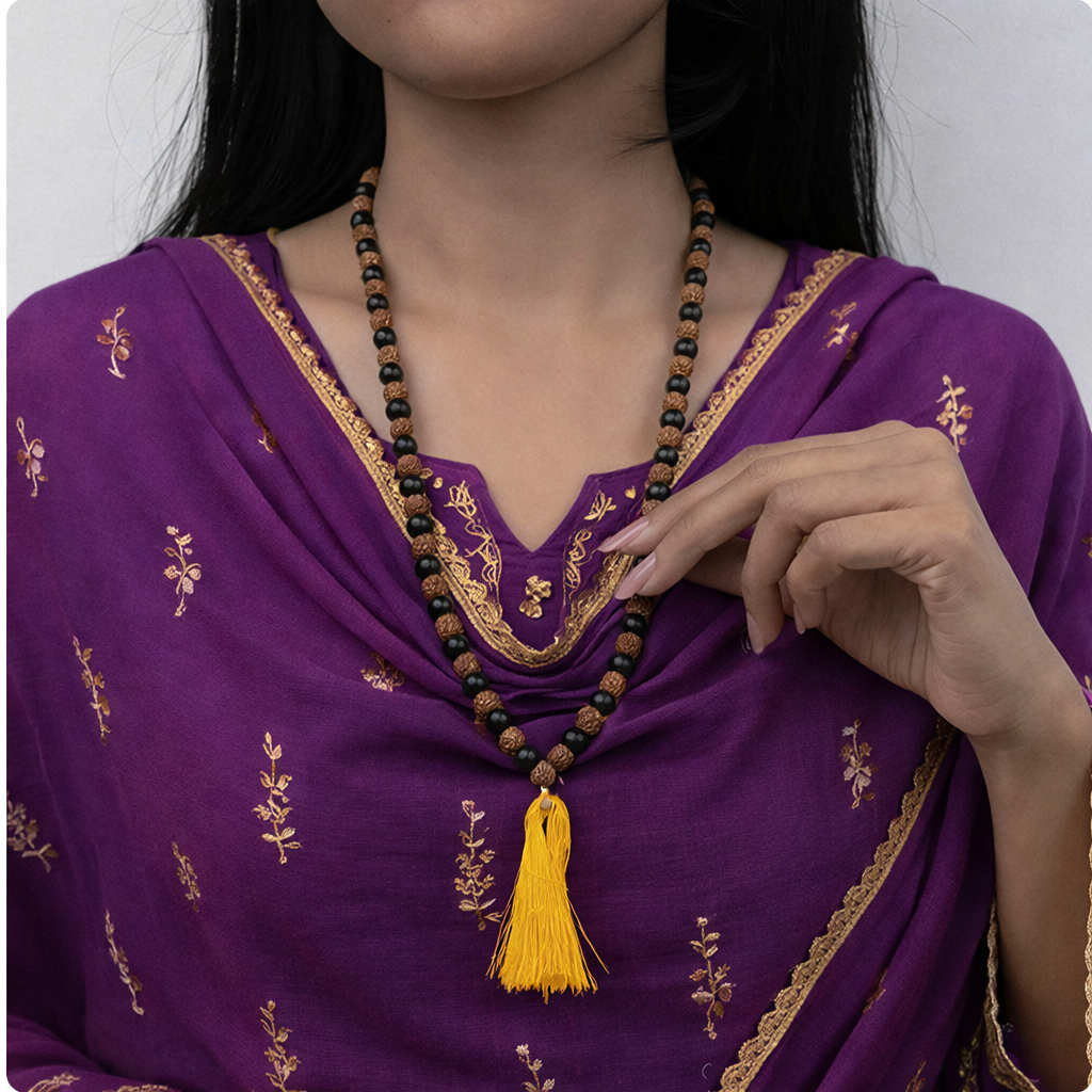 Divya Raksha Rudraksha & Karungali Mala 8mm - 108+1 Beads