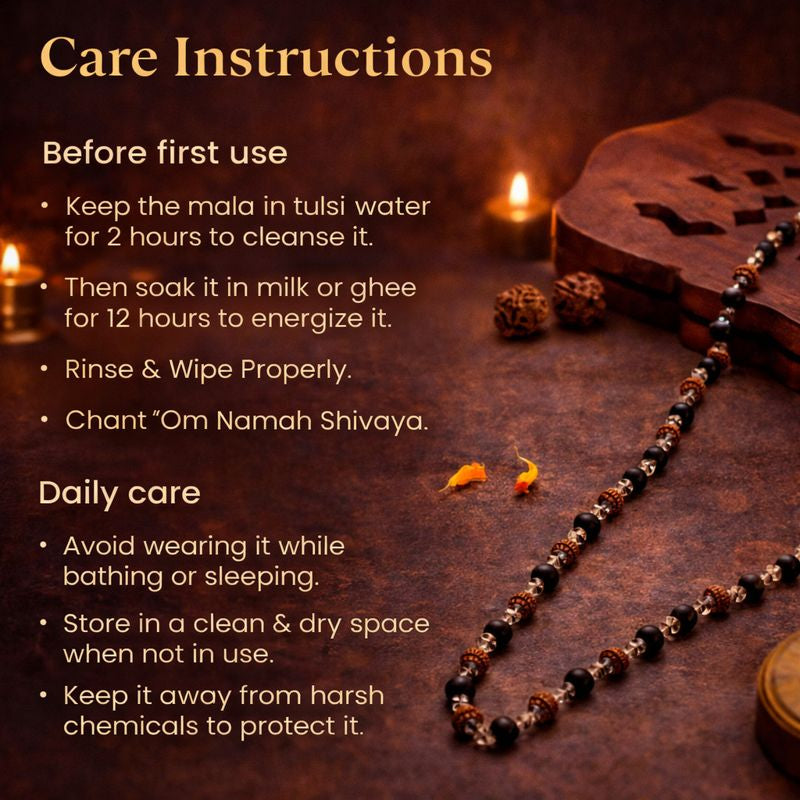 Divya Raksha Rudraksha & Karungali Mala with Silver Capping