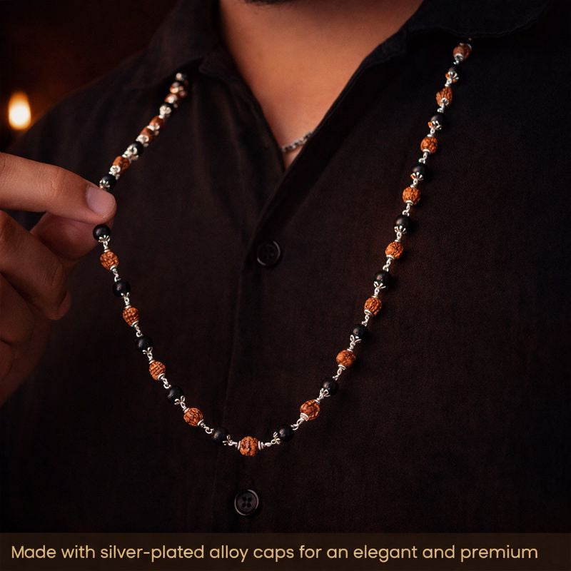 Divya Raksha Rudraksha & Karungali Mala with Silver Capping