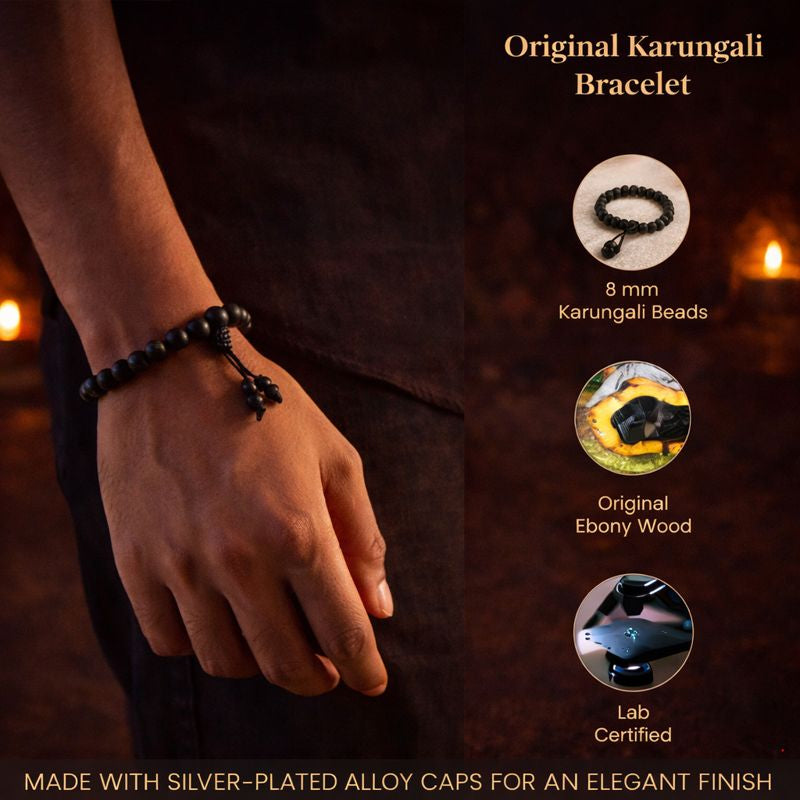 Silver Capped Karungali Malai – with FREE Karungali Bracelet