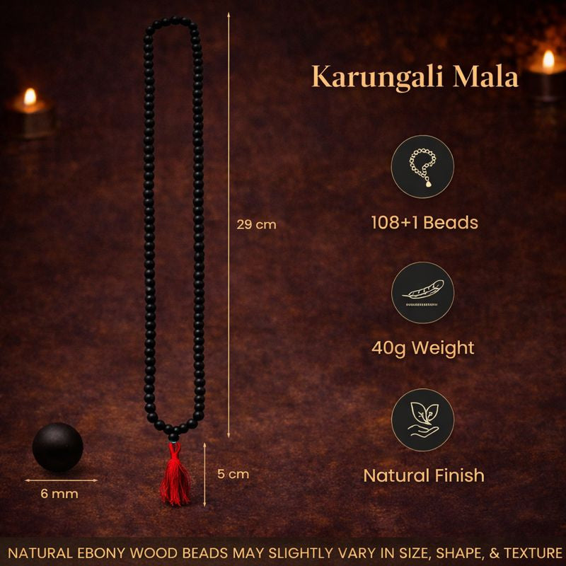 Karungali Malai 6mm for Kids (108+1 Beads) Original Ebony Wood
