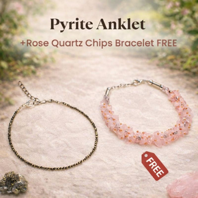 Pyrite Anklet with FREE Rose Quartz Chips Bracelet