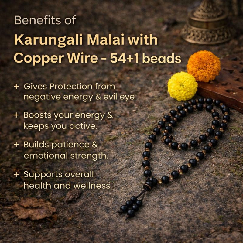 Karungali Malai with Copper Wire – 8mm (54+1 Beads)