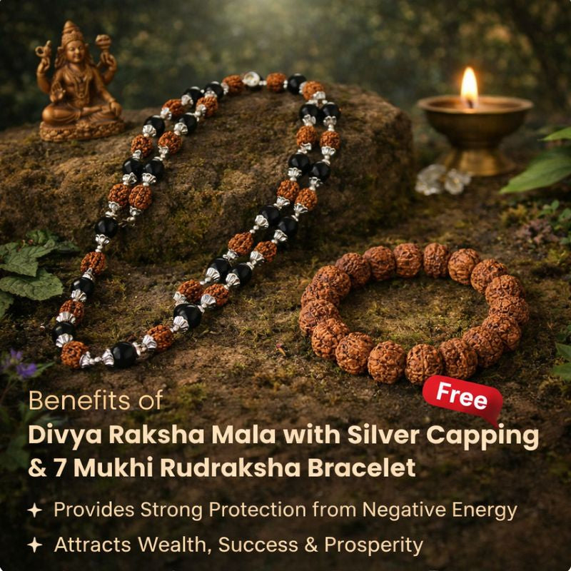 Divya Raksha Rudraksha & Karungali Mala with FREE 7 Mukhi Rudraksha Bracelet