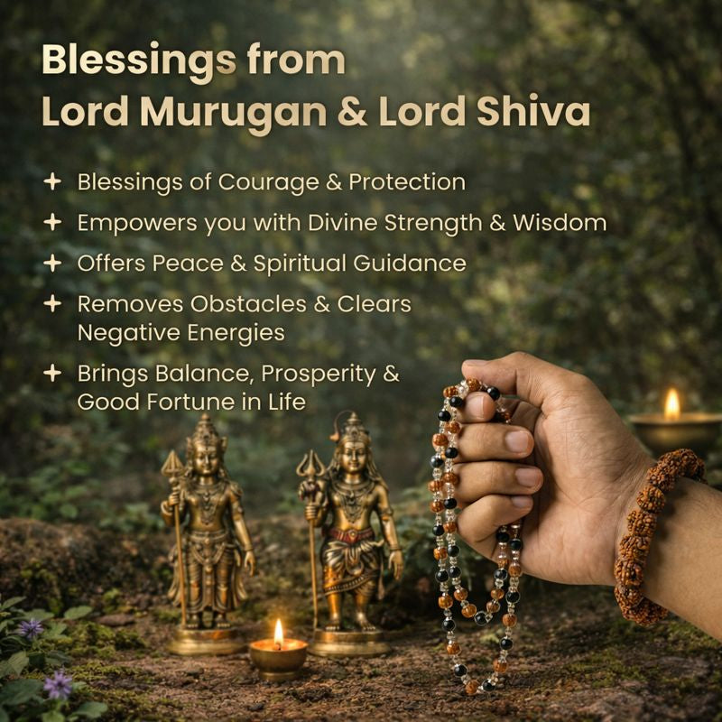 Divya Raksha Rudraksha & Karungali Mala with FREE 7 Mukhi Rudraksha Bracelet
