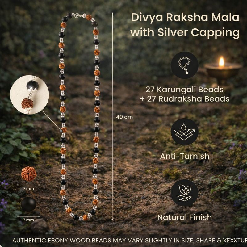 Divya Raksha Rudraksha & Karungali Mala with FREE 7 Mukhi Rudraksha Bracelet