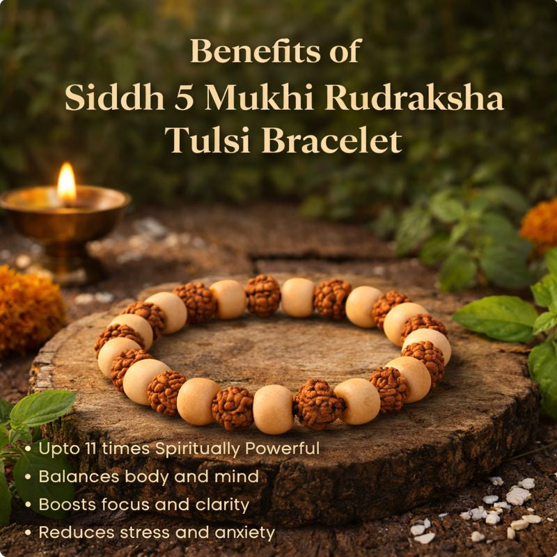 Kashi Siddh 5 Mukhi Rudraksha Tulsi Bracelet