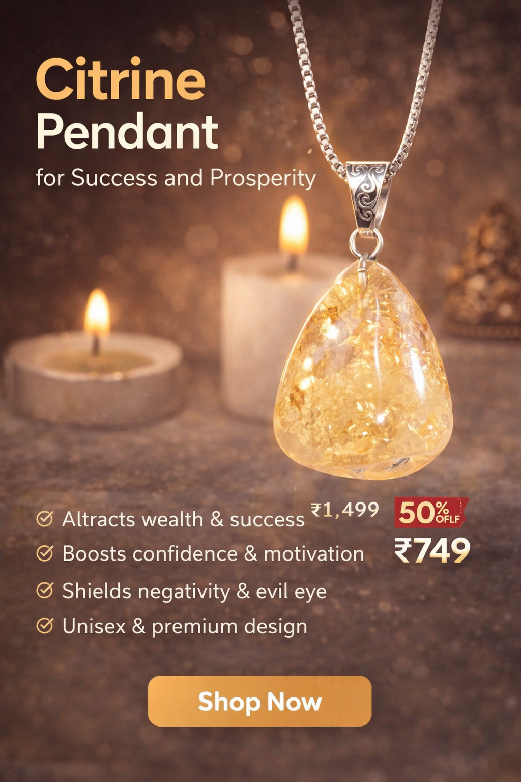Citrine Pendant for Success and Prosperity