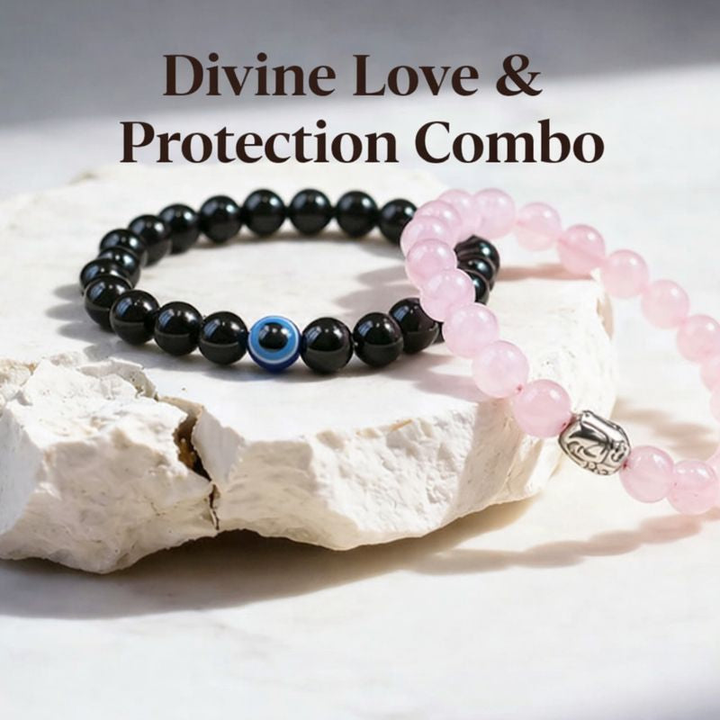 Rose Quartz & Evil Eye Bracelet Combo