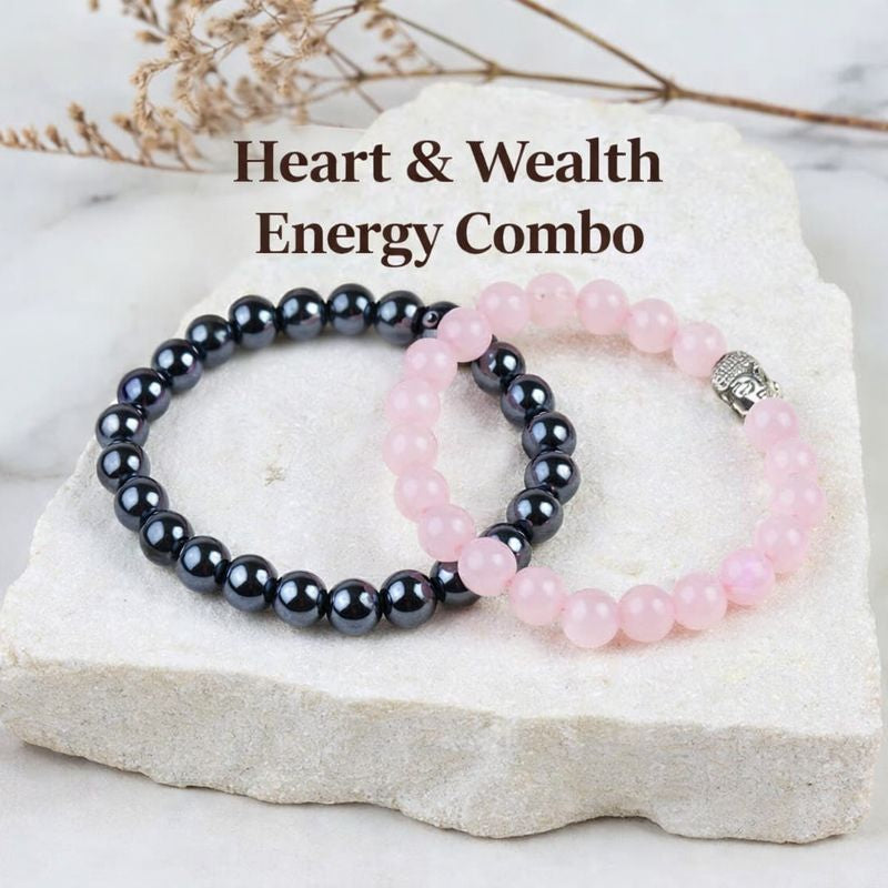 Rose Quartz Bracelet & Real Money Magnet Bracelet Combo