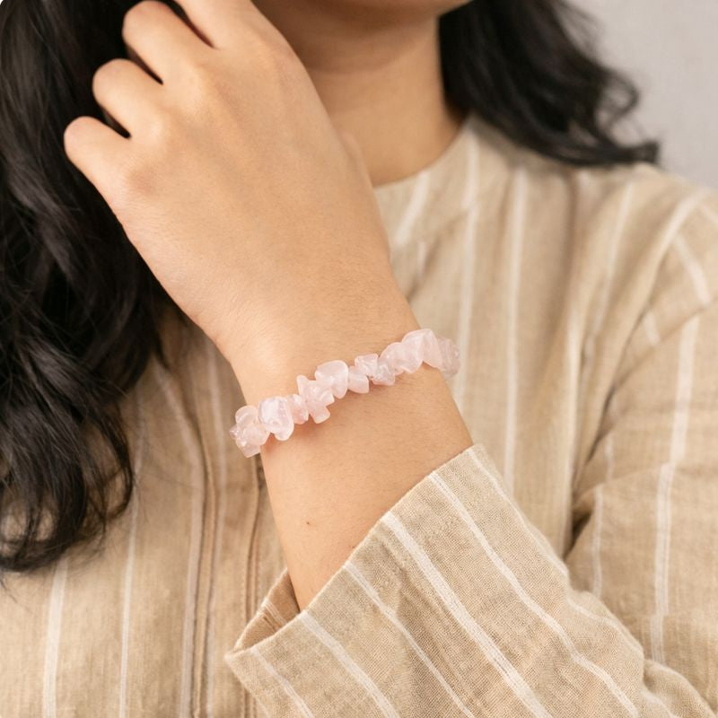 Rose Quartz Chips Bracelet Stretchable