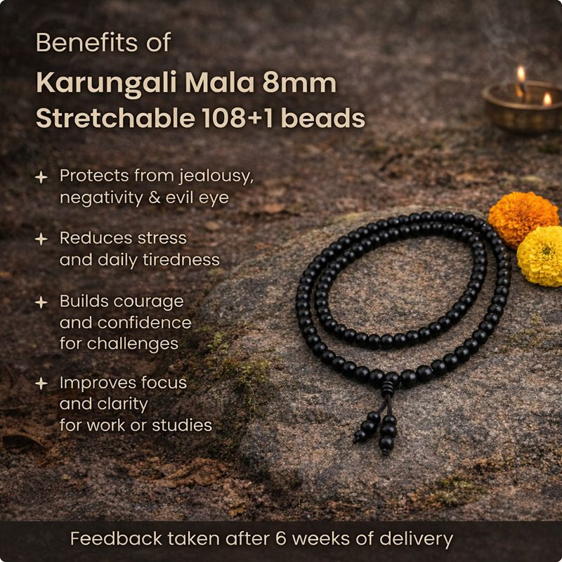 Karungali Malai 8mm Stretchable - 108+1 Beads (Original Ebony Wood)