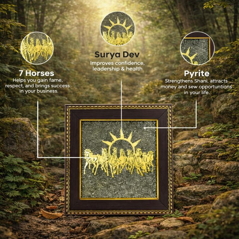 7 Horses on Raw Pyrite Frame