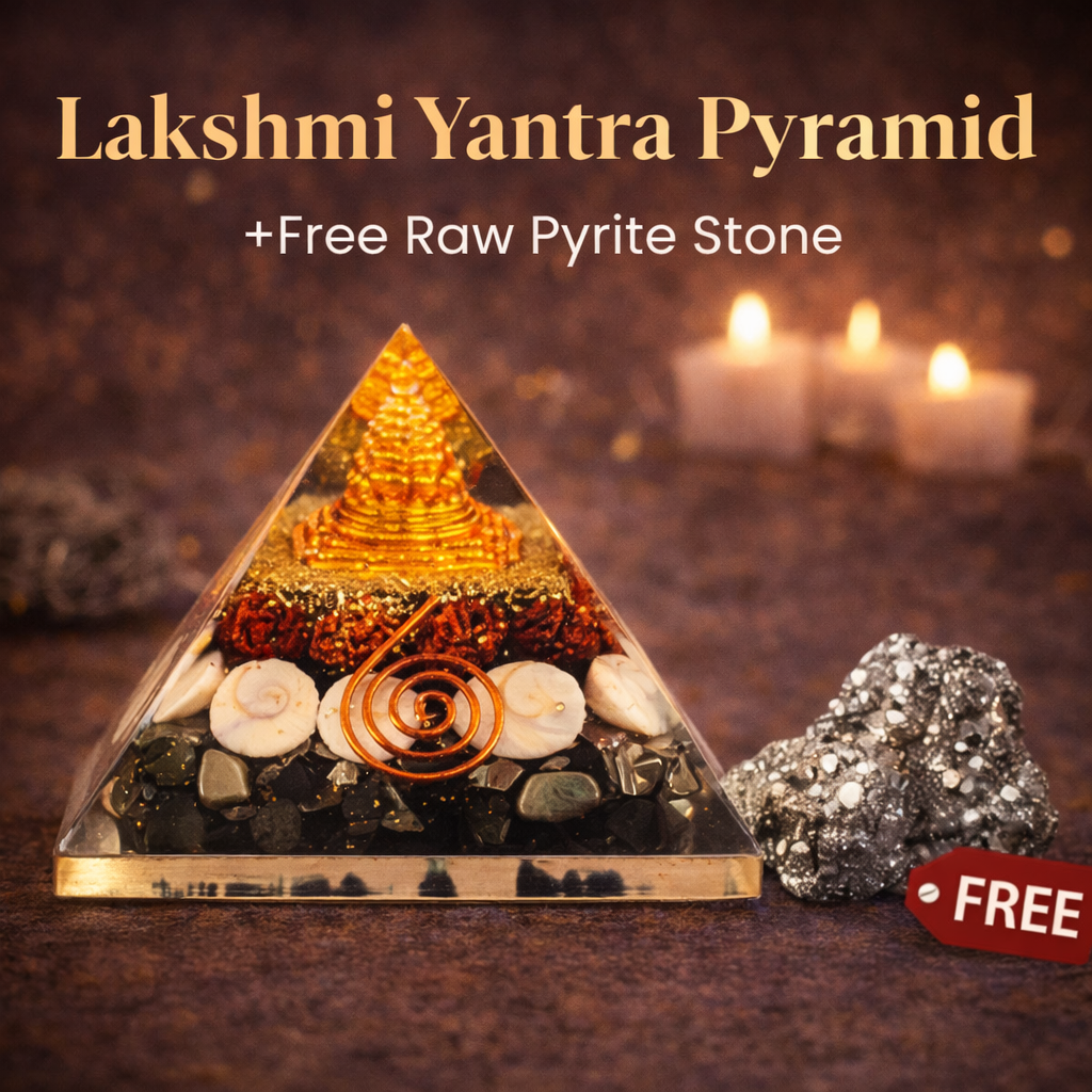 Lakshmi Yantra Pyramid with FREE Raw Pyrite Stone