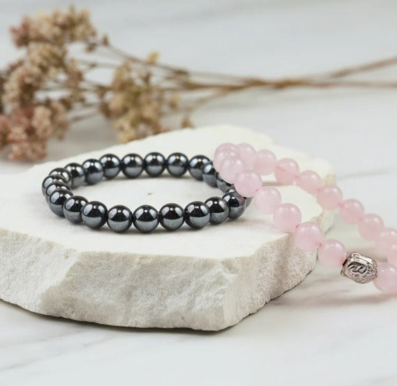 Rose Quartz Bracelet & Real Money Magnet Bracelet Combo