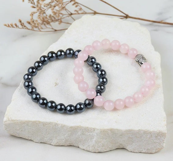 Rose Quartz Bracelet & Real Money Magnet Bracelet Combo