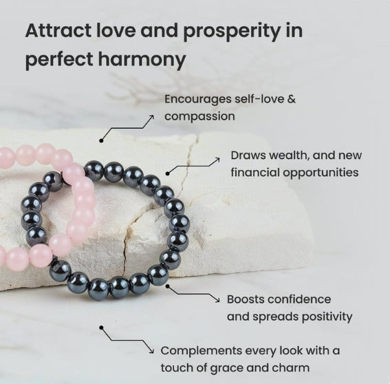Rose Quartz Bracelet & Real Money Magnet Bracelet Combo